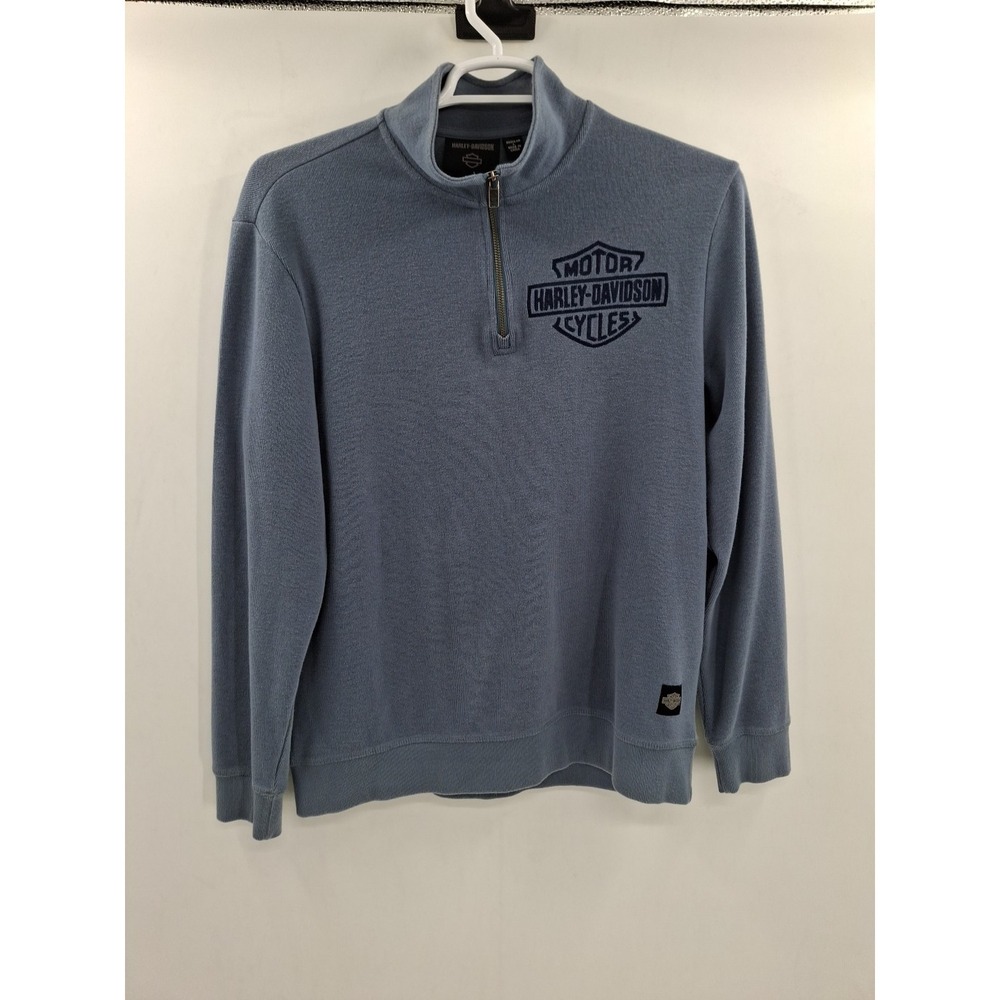 Harley Davidson 1/2 Zip Pullover Knit Mock Neck Blue Mens Large